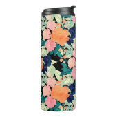 ブルーピンクエレガントオレンジ色の花ブラックフローラ タンブラー (回転左)