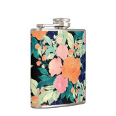 ブルーピンクエレガントオレンジ色の花ブラックフローラ フラスク (右)