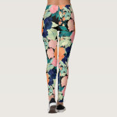 ブルーピンクエレガントオレンジ色の花ブラックフローラ レギンス (裏面)