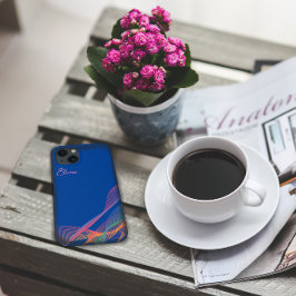 ブルーピンクエレガントカラフル波 iPhone 13ケース