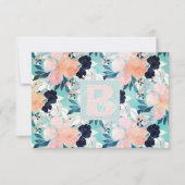 ブルーピンクエレガントミント花水彩フローラ サンキューカード (正面)