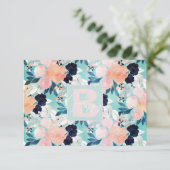 ブルーピンクエレガントミント花水彩フローラ サンキューカード (スタンド正面)