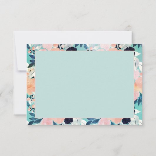 ブルーピンクエレガントミント花水彩フローラ サンキューカード (裏面)