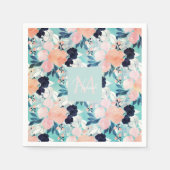 ブルーピンクエレガントミント花水彩フローラ スタンダードカクテルナプキン (正面)