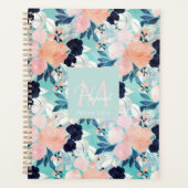 ブルーピンクエレガントミント花水彩フローラ プランナー手帳 (正面)