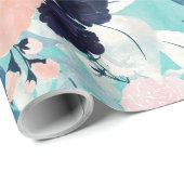 ブルーピンクエレガントミント花水彩フローラ ラッピングペーパー (ロールコーナー)