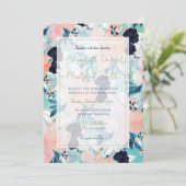 ブルーピンクエレガントミント花水彩フローラ 招待状 (スタンド正面)