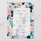 ブルーピンクエレガントミント花水彩フローラ 招待状 (正面/裏面)