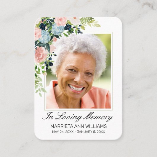 ブルーピンクエレガントローズフローラ写真記念カード 名刺 (正面)