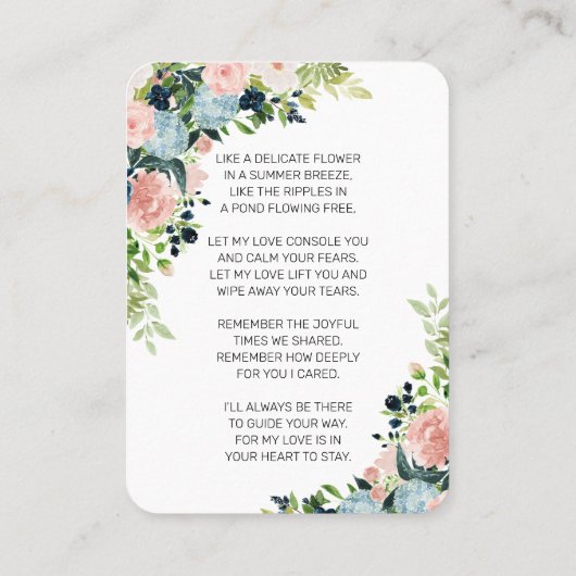 ブルーピンクエレガントローズフローラ写真記念カード 名刺 (裏面)