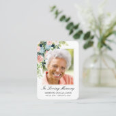 ブルーピンクエレガントローズフローラ写真記念カード 名刺 (スタンド正面)