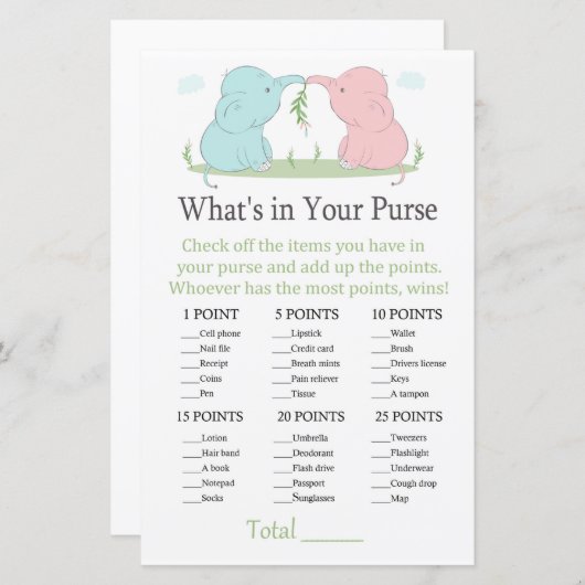 ブルーピンクエレファントあなたの財布ゲームの中に何がある (正面/裏面)