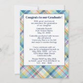 ブルーピンクオレンジイエロータータンチェックプライド卒業 案内状 (裏面)