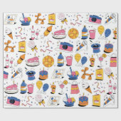 ブルーピンクオレンジ手描きスタイル誕生日 ラッピングペーパー (フラット)