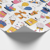 ブルーピンクオレンジ手描きスタイル誕生日 ラッピングペーパー (角)