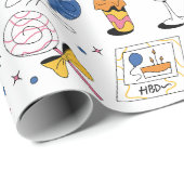 ブルーピンクオレンジ手描きスタイル誕生日 ラッピングペーパー (ロールコーナー)