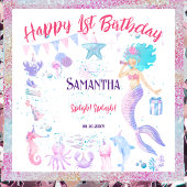 ブルーピンクガールMermaidパーティー1st誕生日の背景 タペストリー