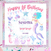 ブルーピンクガールMermaidパーティー1st誕生日の背景 タペストリー