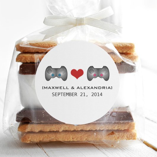 ブルーピンクキュートゲーマー結婚式用シール ラウンドシール