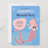 ブルーピンクキュートマーメイドパーティー誕生日 招待状 (正面)