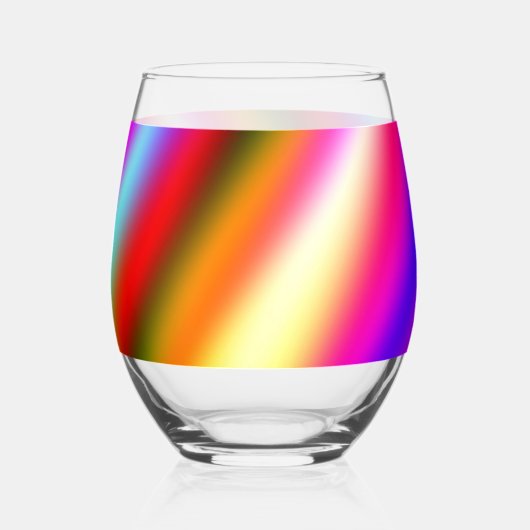 ブルーピンクグラデーションの水色抽象芸術パステル虹 ステムなしワイングラス (正面)