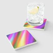 ブルーピンクグラデーションの水色抽象芸術パステル虹 ストーンコースター (横)