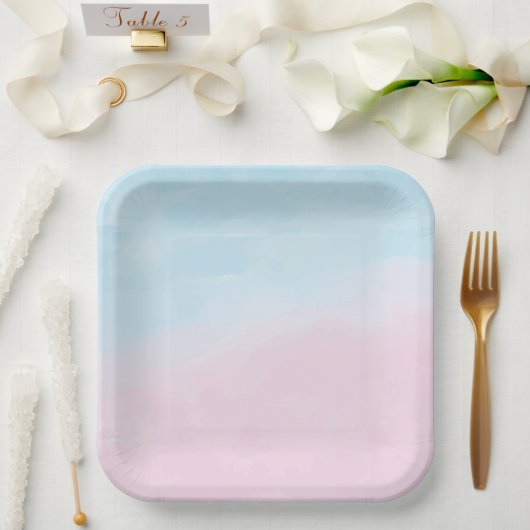 ブルーピンクグラデーションの赤男女兼用ちゃんシャワー ペーパープレート (ウェディング)