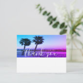 ブルーピンクグラデーションサンセットパームツリーサンキュー ポストカード (スタンド正面)