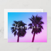 ブルーピンクグラデーションサンセットパームツリーサンキュー ポストカード (正面/裏面)