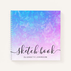 ブルーピンクグラデーションフローラ名ガーリーSketchbook ノートブック