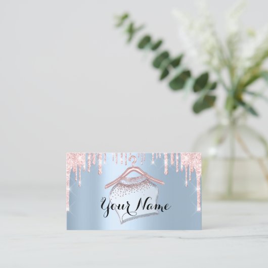 ブルーピンクグリッタークローゼットハンガーブティックVIP 名刺 (スタンド正面)