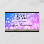 ブルーピンクグリッターブラックアンドゴールデン縁どモノグラム 名刺 (正面)