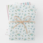 ブルーピンクグリーンイースター卵ストライプのドットかわいいデザイン ラッピングペーパーシート (インサイチュ)