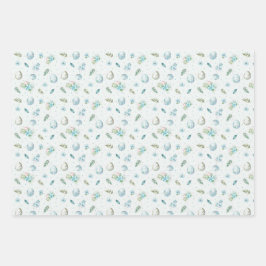 ブルーピンクグリーンイースター卵ストライプのドットかわいいデザイン ラッピングペーパーシート