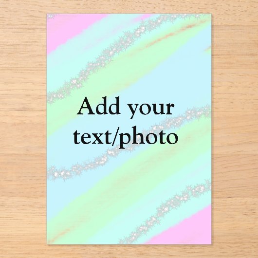 ブルーピンクグリーングリッタースパークルパステル名p アクリル招待状 (正面)