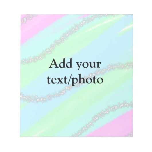 ブルーピンクグリーングリッタースパークルパステル名p ノートパッド (正面)