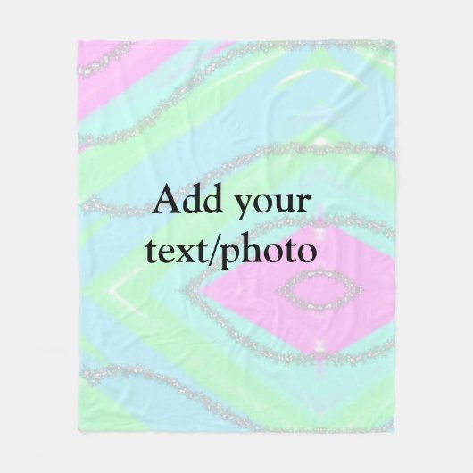 ブルーピンクグリーングリッタースパークルパステル名p フリースブランケット (正面)