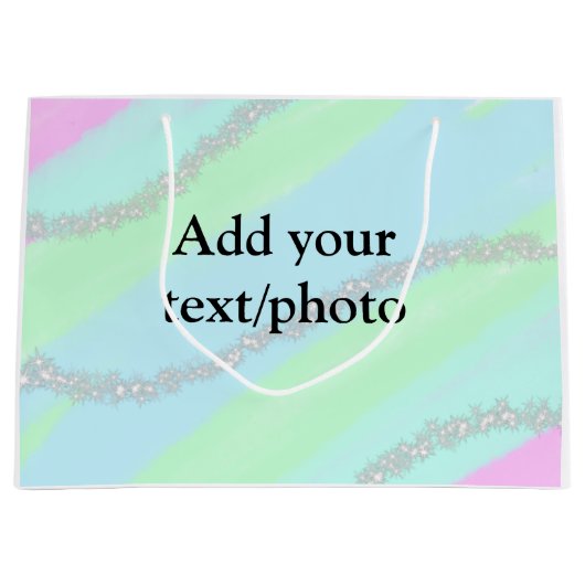 ブルーピンクグリーングリッタースパークルパステル名p ラージペーパーバッグ (正面)