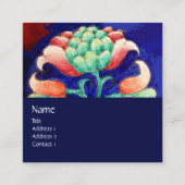 ブルーピンクグリーンフローラモノグラム様式花 スクエア名刺 (正面)