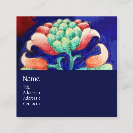 ブルーピンクグリーンフローラモノグラム様式花 スクエア名刺 (正面)