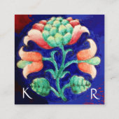 ブルーピンクグリーンフローラモノグラム様式花 スクエア名刺 (裏面)
