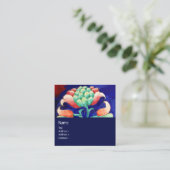 ブルーピンクグリーンフローラモノグラム様式花 スクエア名刺 (スタンド正面)