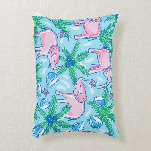 ブルーピンクグリーン名門私立校風のゾウ アクセントクッション (正面(垂直))