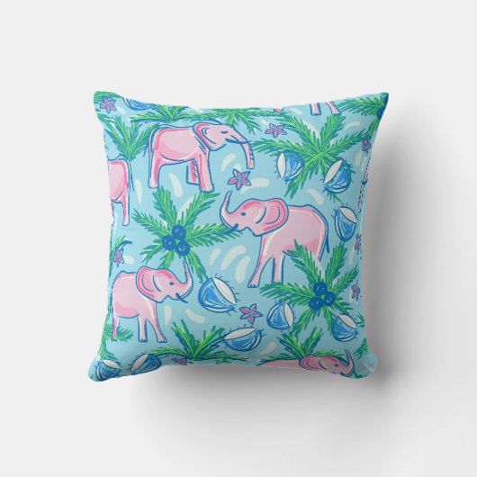 ブルーピンクグリーン名門私立校風のゾウ クッション (裏面)