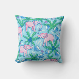 ブルーピンクグリーン名門私立校風のゾウ クッション