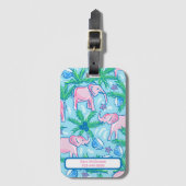 ブルーピンクグリーン名門私立校風のゾウ ラゲッジタグ (正面縦)