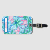 ブルーピンクグリーン名門私立校風のゾウ ラゲッジタグ (正面横)