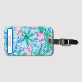 ブルーピンクグリーン名門私立校風のゾウ ラゲッジタグ