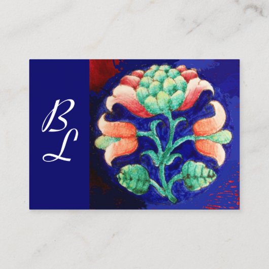 ブルーピンクグリーン花、フローラデコールモノグラム 名刺 (裏面)