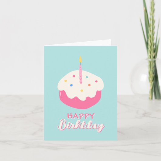 ブルーピンクケーキ お誕生日おめでとう カード (正面)